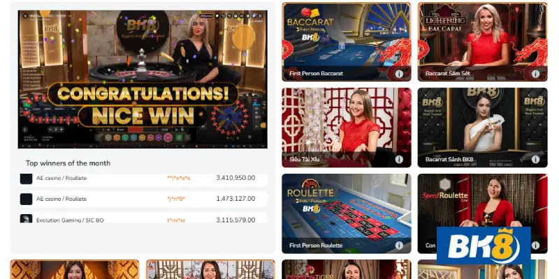 Các sảnh cược Casino online Bk8 mang đặc trưng của từng quốc gia